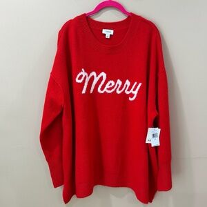 NWT CECE Womens Merry Christmas Knit Sweater Top Red Holiday Women Plus Size 2X